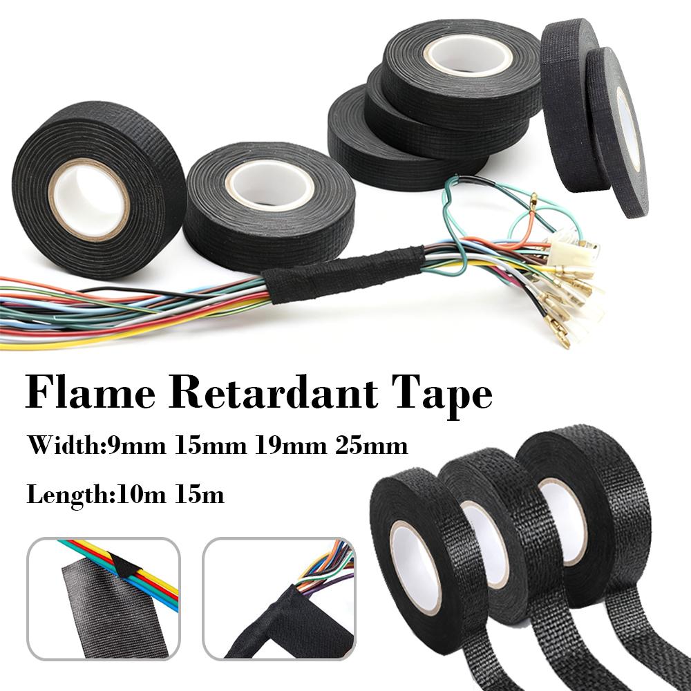 10/15M 9/15/19/25mm Heat-resistant Adhesive Cloth Fabric Tape For Automotive Cable Tape Harness Wiring Loom Electrical Heat Tape