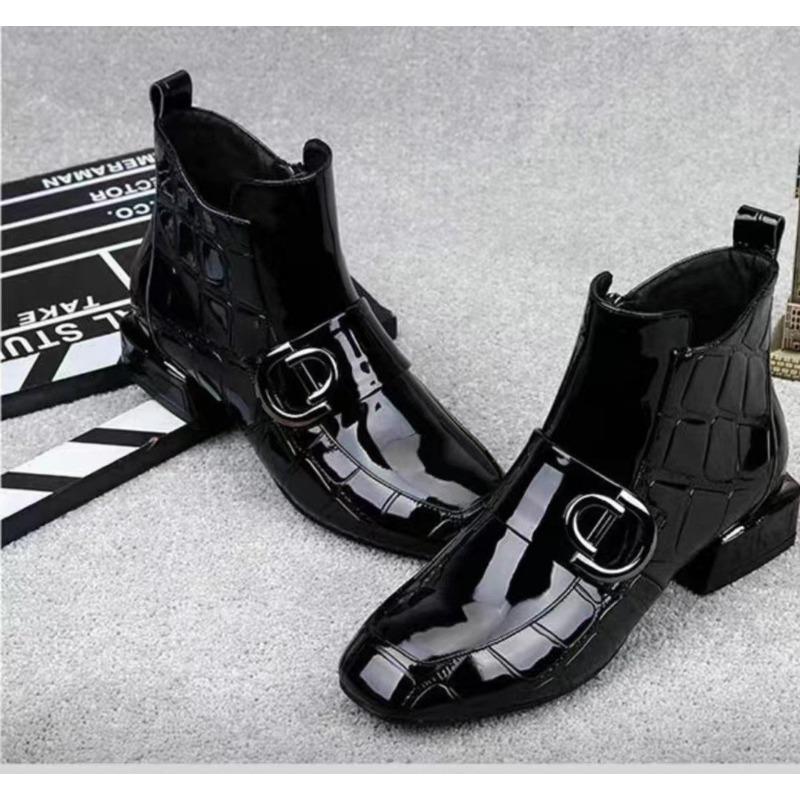 

Женские модные ботильоны Новые лакированные ботильоны на плоской подошве с боковой молнией, круглым носком, на меху, больших размеров, ботинки в британском стиле 42