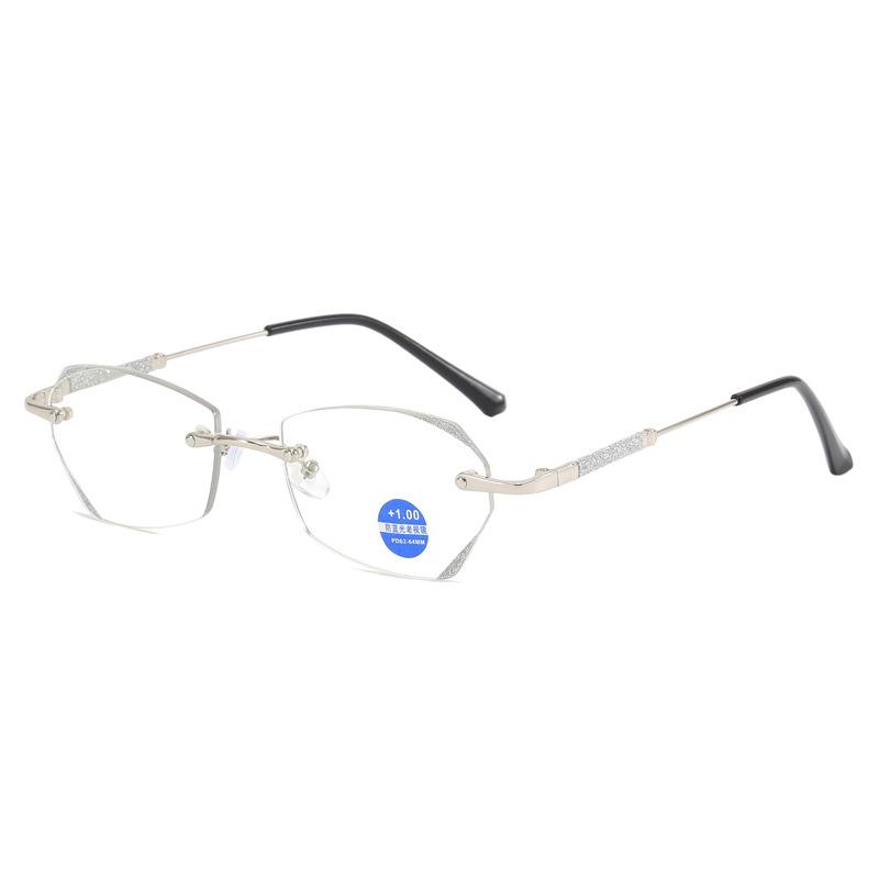 Gypsy Trimmed Frameless Polygon Anti-Blue Reading Glasses Women S Fashion Shows Young Small Frame Reading Glasses 100 degrees