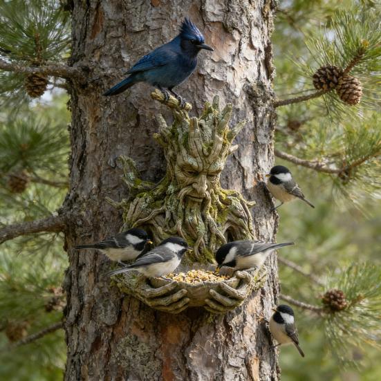 Tree Face Bird Feeder Weatherproof Resin Sculpture Decorative Birdseed Holder Outdoor Bird Feeder Mounted on Tree for Garden Backyard Art Decor