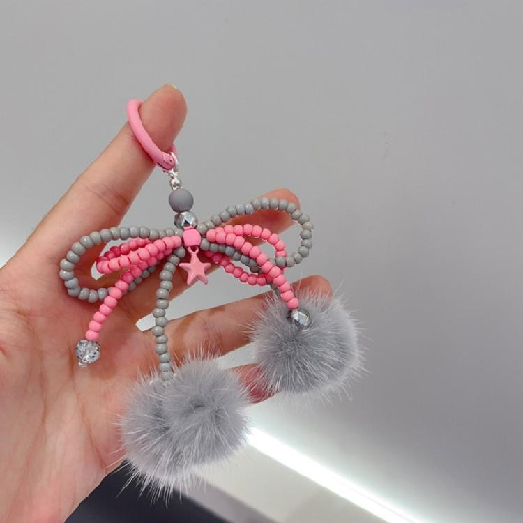 Bowknot Plush Ball Charm Pendant Chain Y2K Phone Straps Pocket Keychain Strap