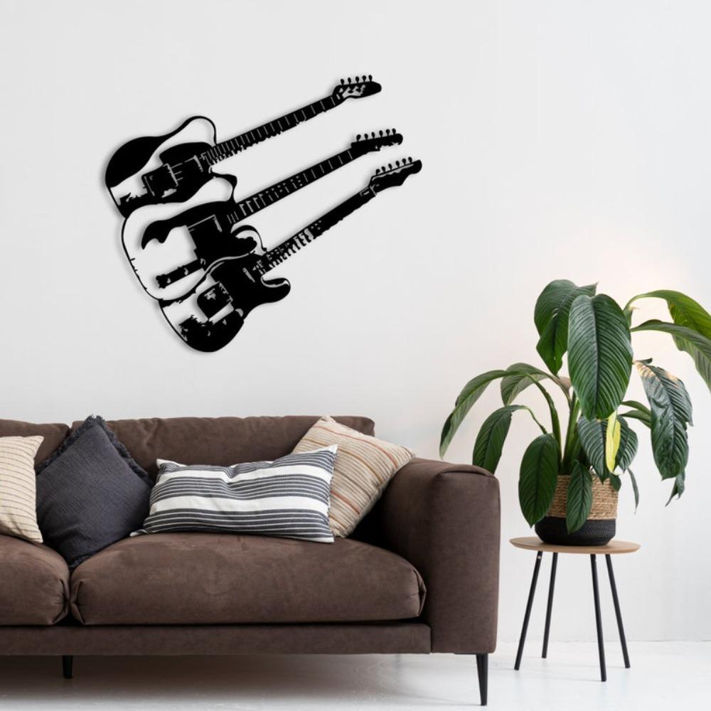 Handmade Metal Guitar Wall Art, 3D Line Art Decor, Music Instrument Sculpture for Home, Unique Gift for Musician