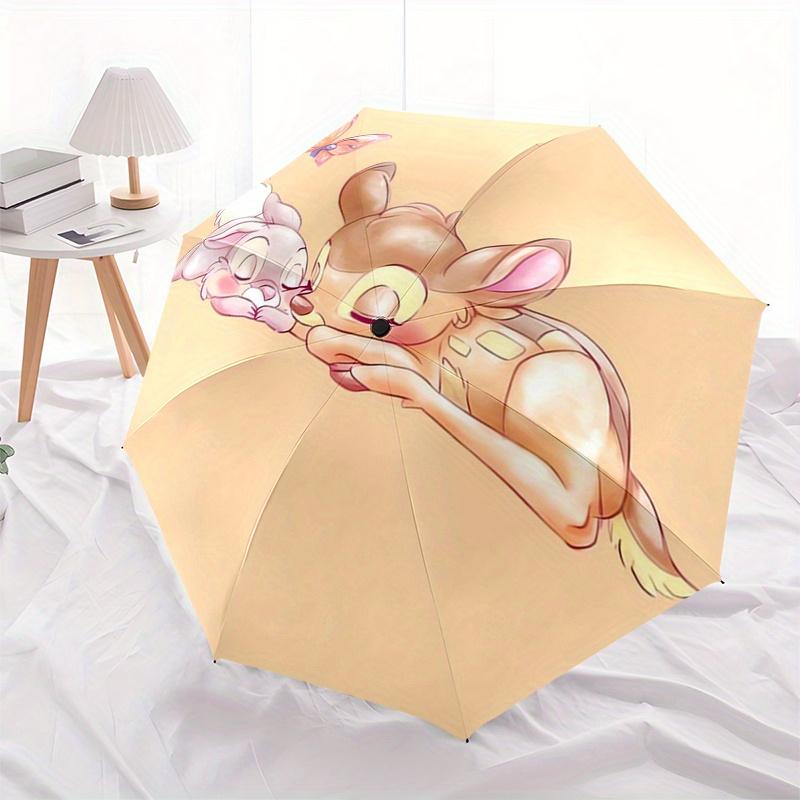 Bambi,Thumper Automatic Folding Umbrella - Simple 8-Rib Design, Bright Cartoon Pattern, Durable Iron Frame, Suitable For Travel, Outdoor, Be