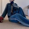 Korean Fashion Denim Suit Women's Spring and Autumn New Casual Sports Loose Short Jacket Wide-leg Pants Two-piece Trendy