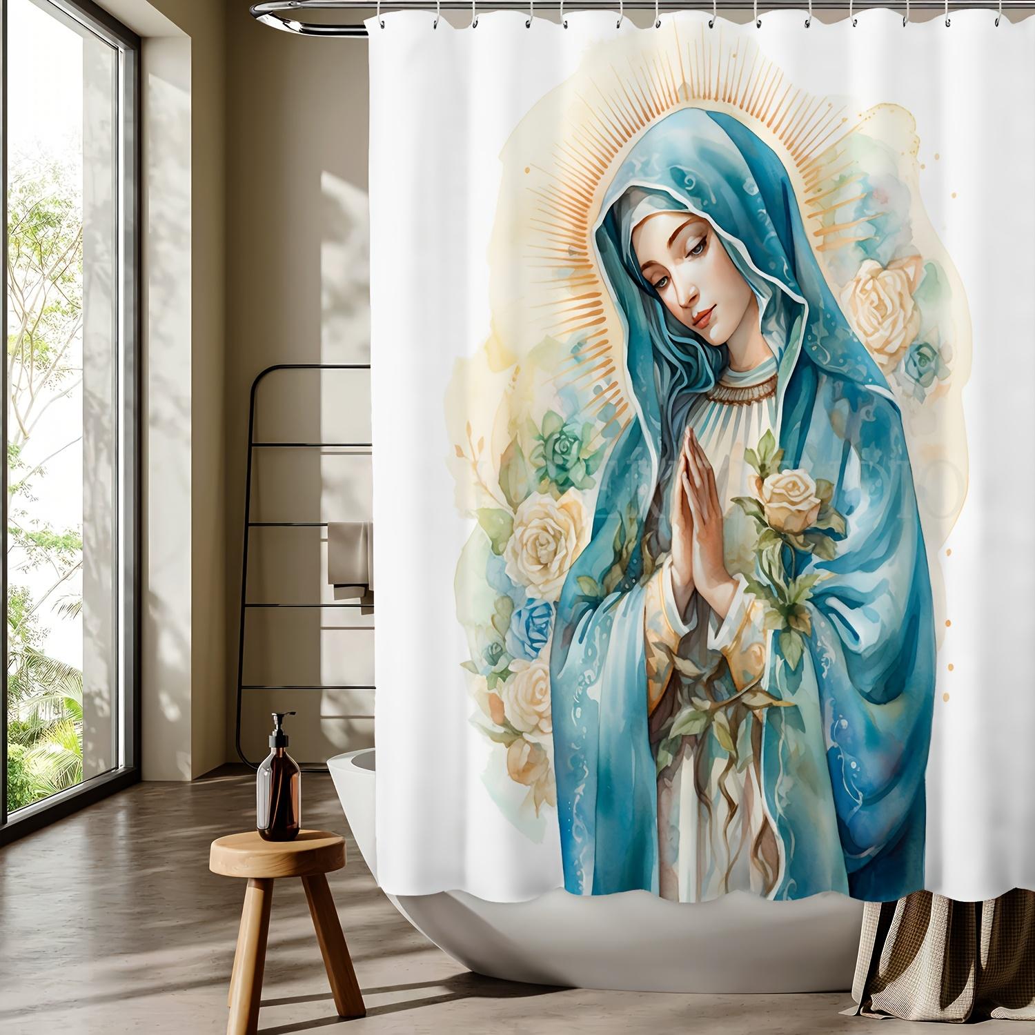 

Virgin Mary Pattern Digital Print Shower Curtain - Machine Washable, Reversible Polyester, All-Season Bathroom/Home Decor 90x180cm