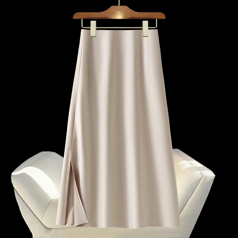 

Женская атласная юбка миди с высокой талией - Приталенный драпированный дизайн «зонтик» для весны и осени 2025 M (100-110 jin) золотой/шампанского