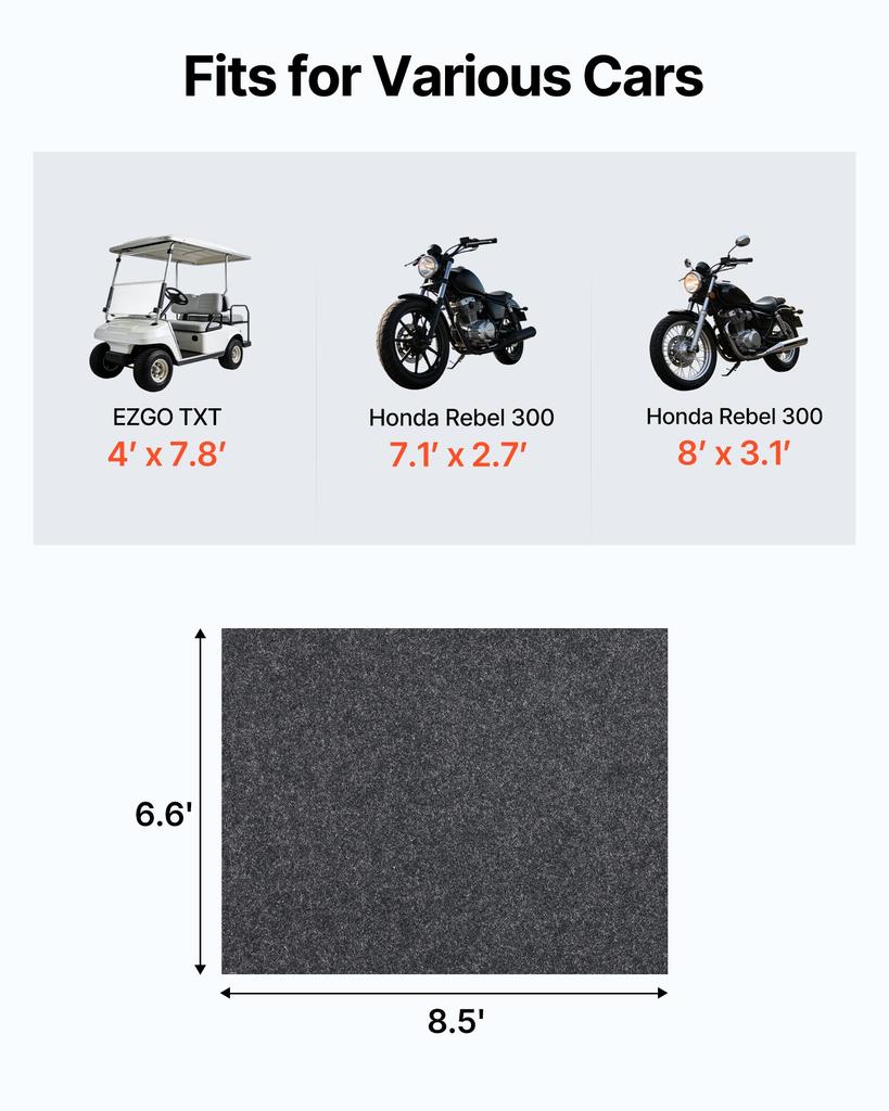 VEVOR Waterproof Garage Floor Mat for Under Car, Non-slip 2 X 2.6 M Compact Size Heavy Duty Containment Mat, Protects Garage Floor from Water