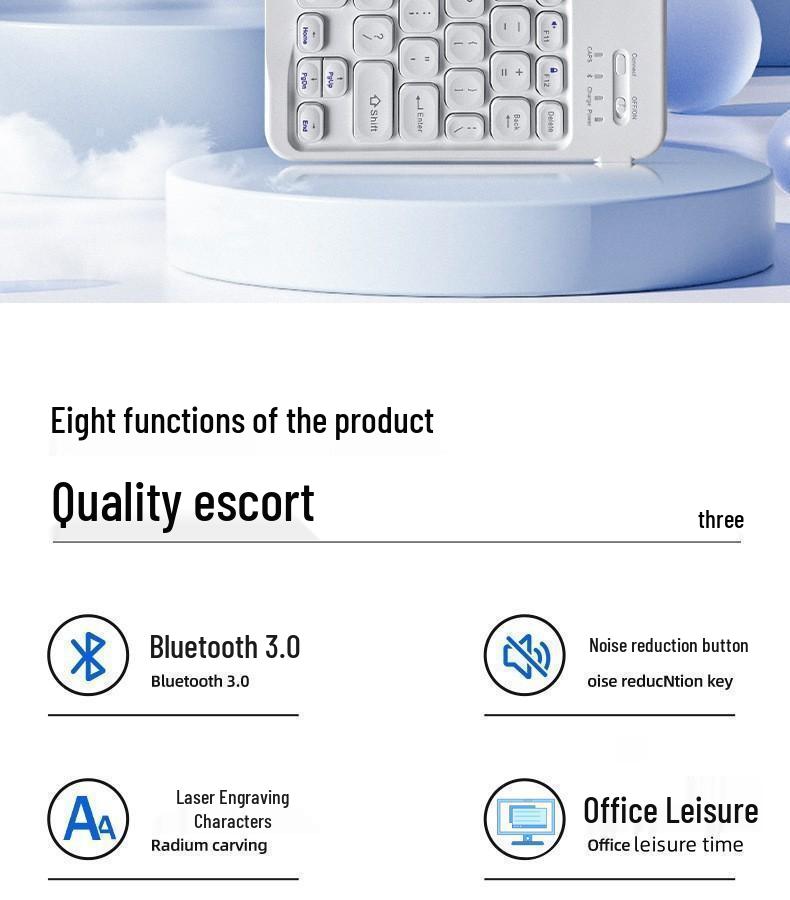 Round Cap Bluetooth Rechargeable Wireless Keyboard for iPad, Phone, Tablet, Laptop - Portable Magic External Keyboard