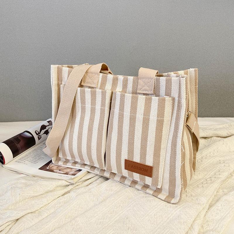 

Новая популярная холщовая сумка-мессенджер большой вместимости для通勤, полосатая, повседневная, модная, персонализированная, портативная, тоут, женская сумка хаки