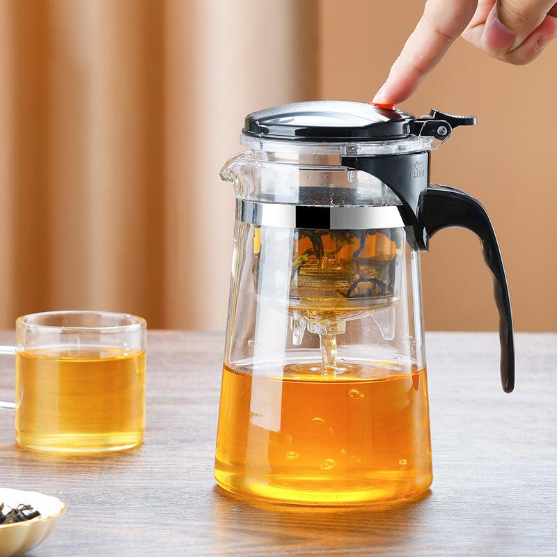 Teapot With Infuser Thickened Glass Heated Resistant Tea Pot One-Button Filtering Tea Separation Kettle Tea Coffee Maker
