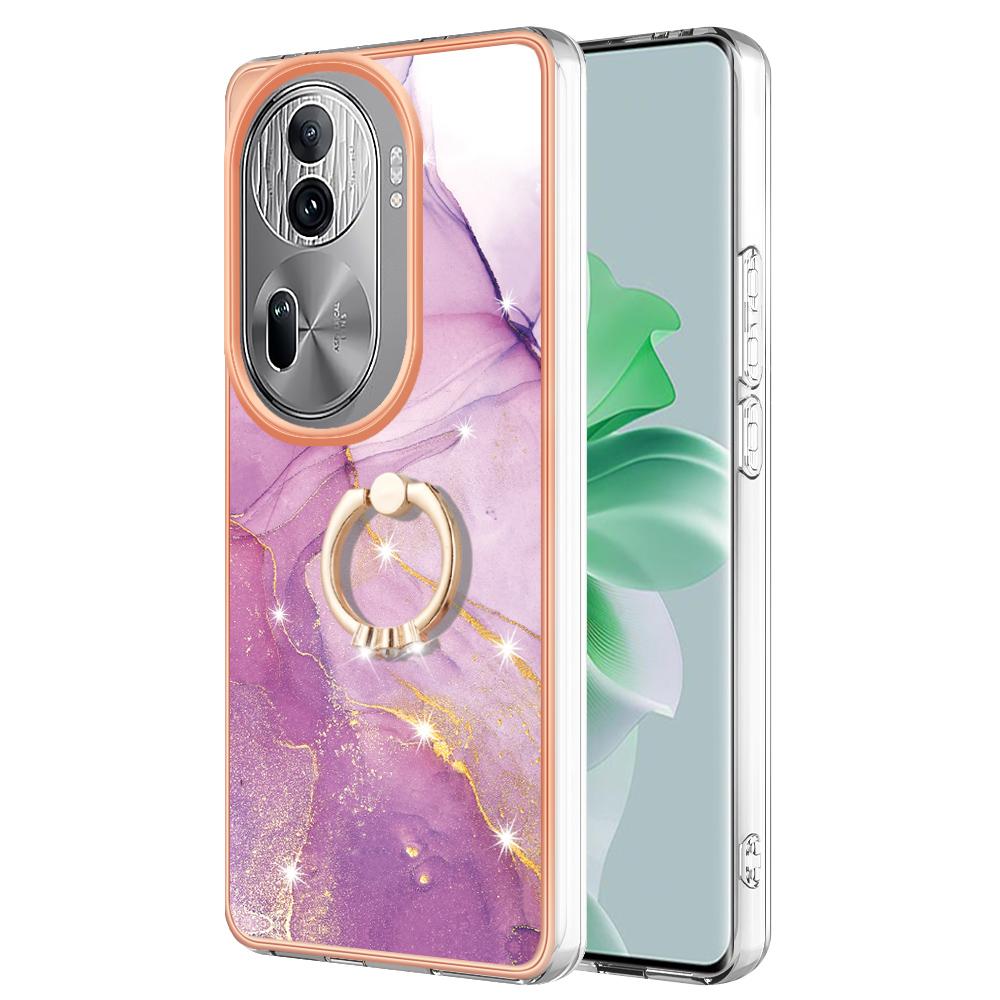 For Oppo Reno11 Pro 5G (Global) Case with Ring Kickstand Marble Pattern Electroplating TPU Back Cover