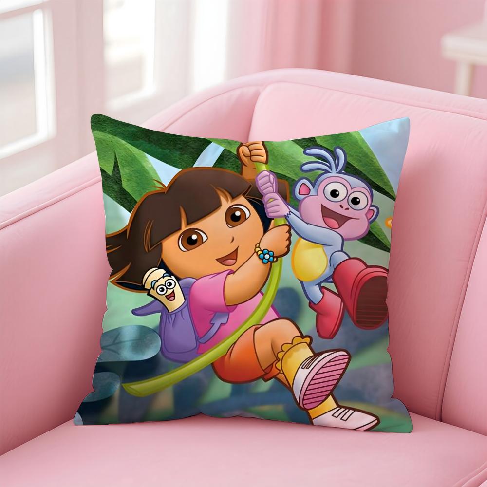 Cute D-Dora The Explorer Cushion Cover Pillowcase Short Plush Invisible Zipper Room Sofa Cushion Cover