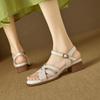 Krazing Pot Cow Skin Thick Med Heels Peep Toe Summer Size 42 Brand Shoes Street Wear Gladiator Elegant Women Sandals
