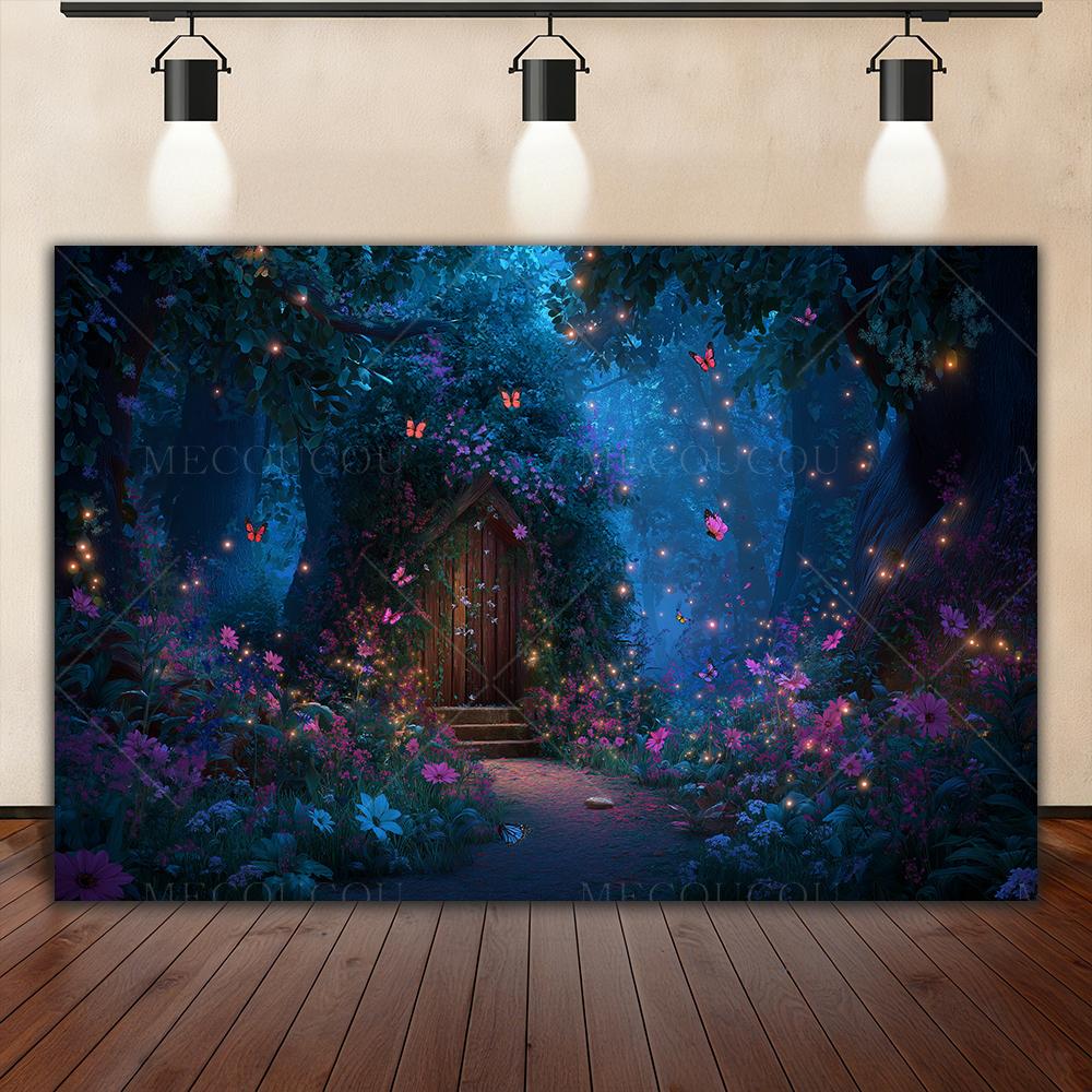 Dreamy Fairy Tale Forest Background, Natural Jungle Forest Wonderland Magic House, Children Birthday Party Photography Backdrop