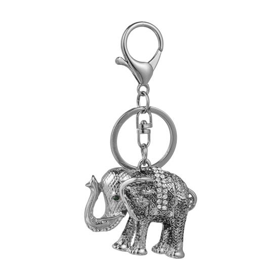 Брелок Подвеска 3D Мультяшный Слон Сверкающие Стразы Инкрустированный Брелок с Застежкой-Лобстером Кольцо для Ключей Аксессуары для Сумок серебряный
