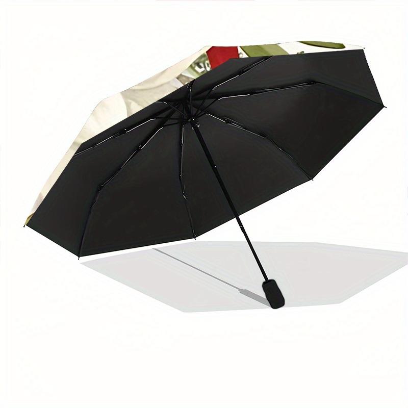 1pc Floral Pattern Automatic Folding Umbrella - Portable Foldable Design with 8 Ribs, Durable Plastic & Iron Frame, Casual Outdoor Accessory