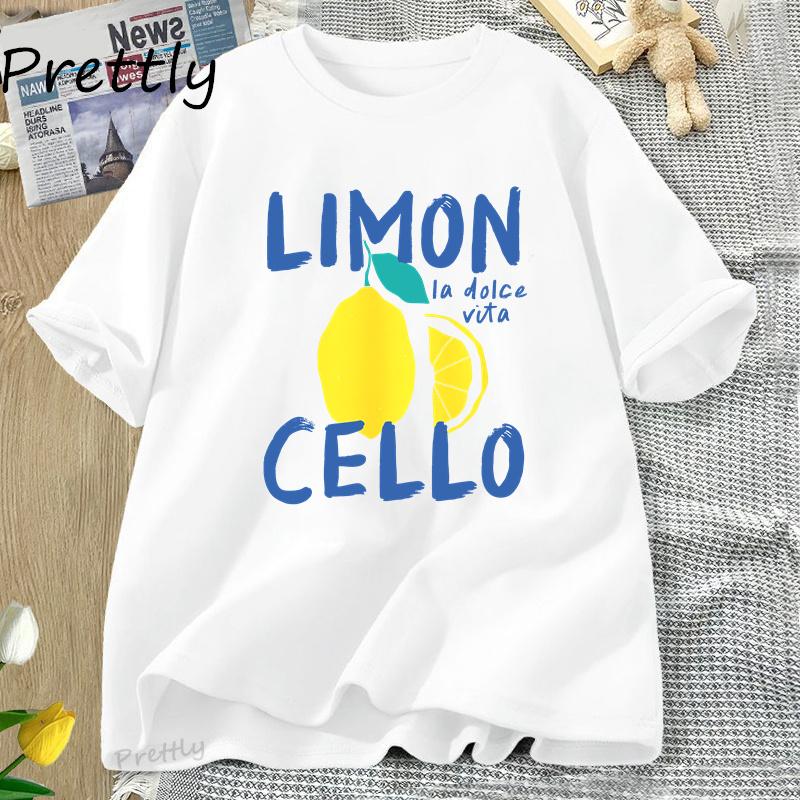 Lemon Print Women T Shirt Summer Vacation T-Shirt Retro Graphic Tee Cotton Short Sleeve Vintage Clothes