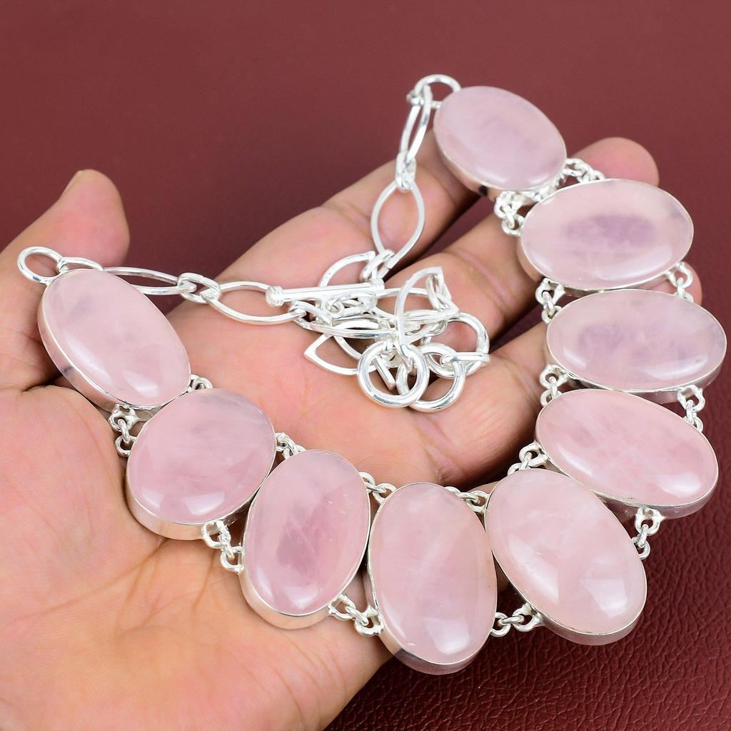 Rose quartz gemstone necklace 925 sterling silver necklace adjustable chain necklace handmade jewelry birthstone necklace anniversary gifts