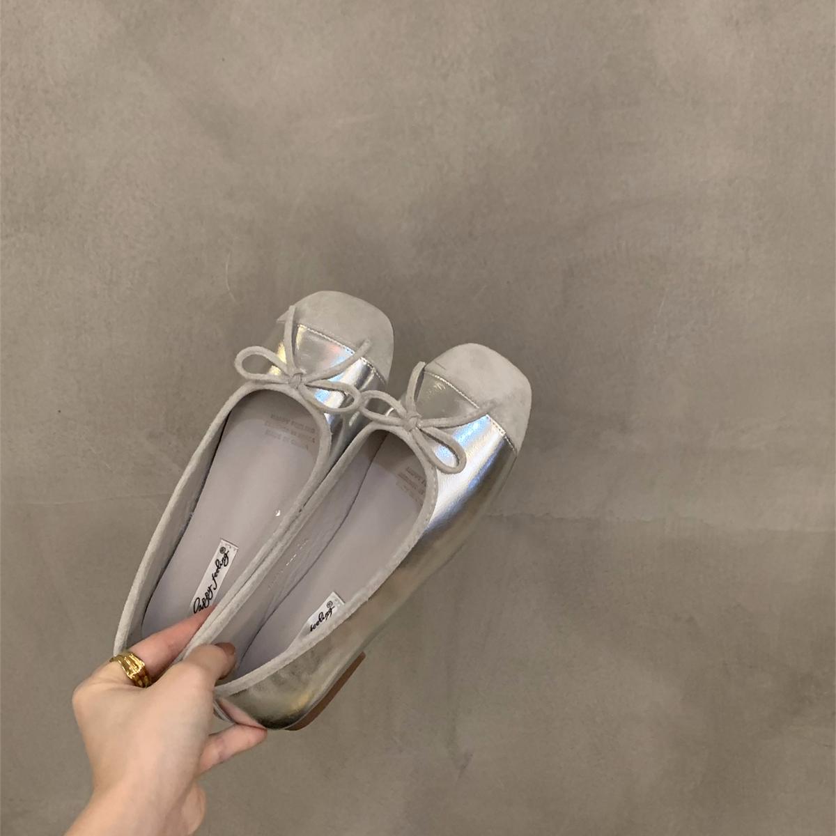 

Весенние и осенние балетки. Женская обувь. Повседневная обувь на плоской подошве. Женские однотонные нескользящие лоферы с круглым носком. Модные туфли для медсестер. 35 серебряный