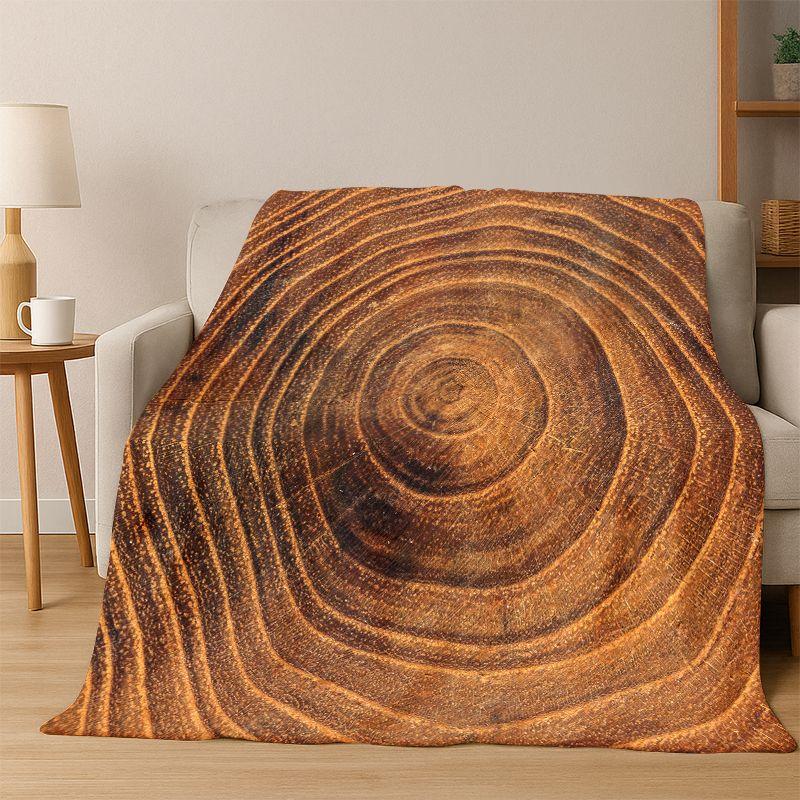 Retro Wood Grain Growth Ring Flannel Blanket Soft Warm Throw Blanket for Bedroom Living Room Bed Travel Camping Picnic Gift Kid