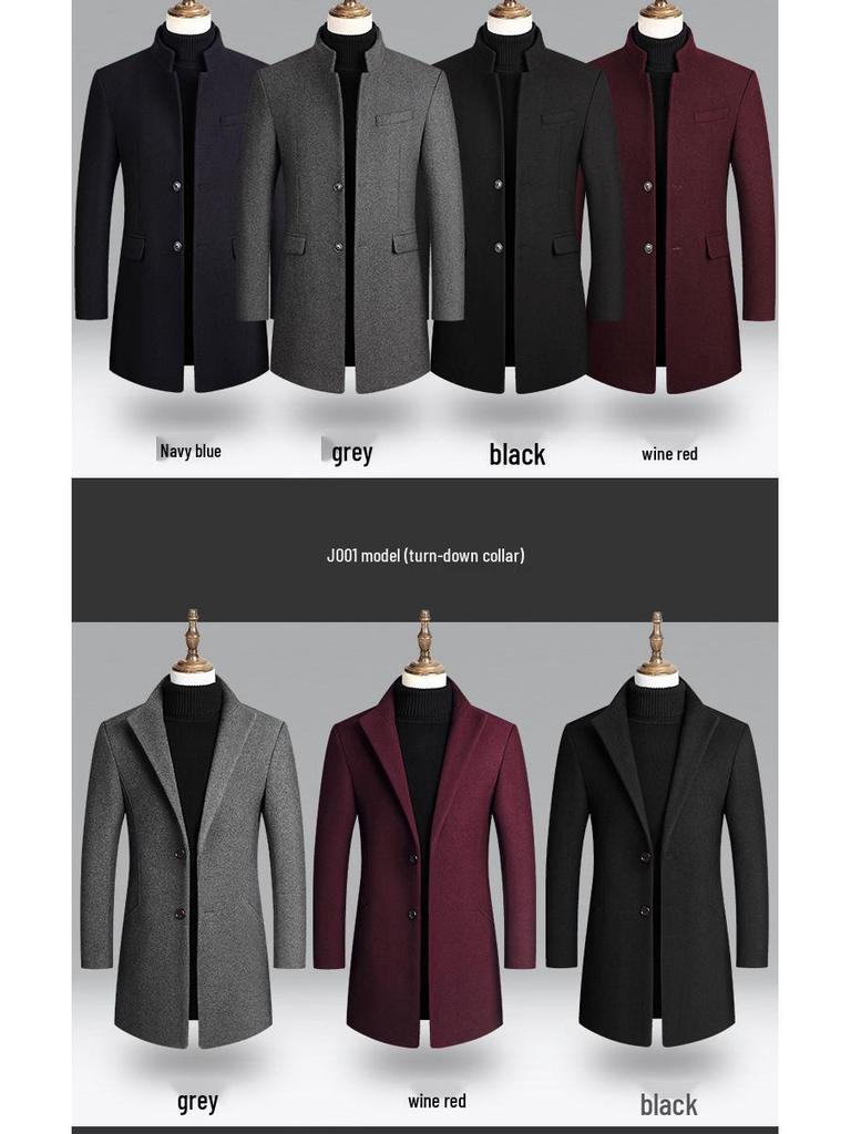 Men's Woolen Mid-Length Trench Coat with Cotton Padding – 2025 Autumn/Winter Style