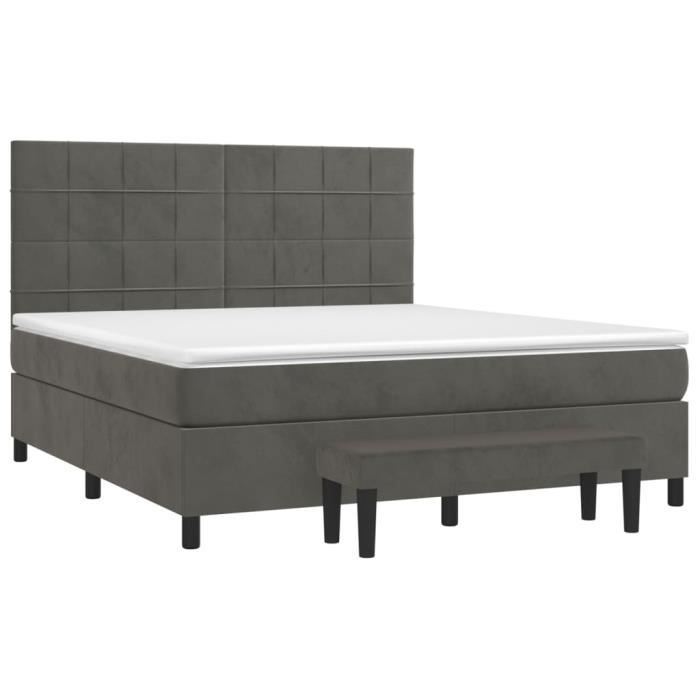 3137858 vidaXL Lit à sommier tapissier et matelas Gris foncé 180x200cm Velours
