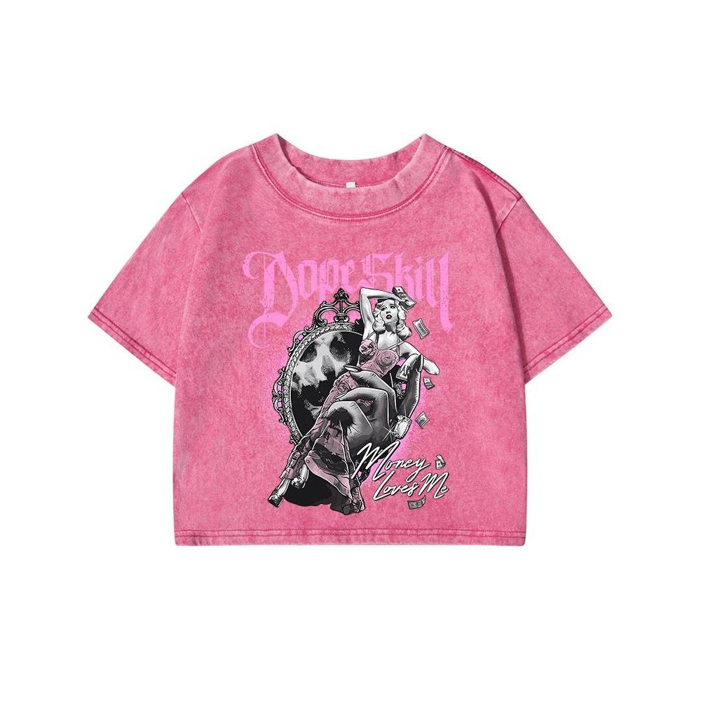 Novel Interesting Patterns Printing Women Washed Shrot Clothes Distress Tshirts Midriff-Baring Tops Cool Summer T Shirts