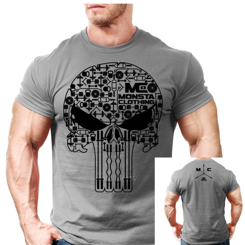 Punishing Weights Skull Fitness Weightlifting Training Casual TShirt Mens and Womens Luxury Brand Top