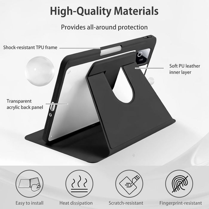 Coque + Verre Trempé pour Xiaomi Pad 8 /8 Pro/7/7 Pro/9, Etui Rotation Angle avec Porte Stylet - Noir