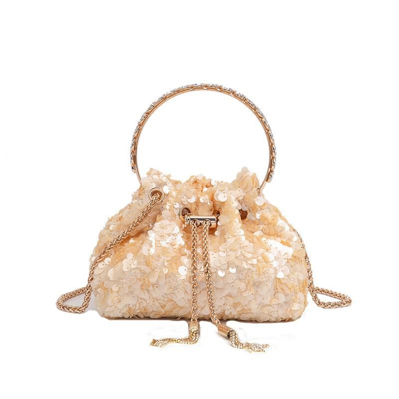 2026 Womens Crystal-Embellished Crossbody Bag Fringe Detail Small Square Shoulder No Top Handle