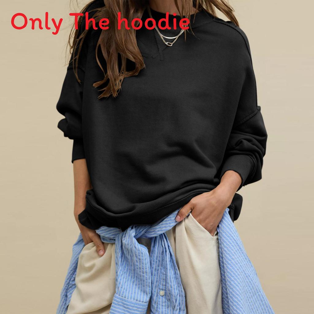 Basic Sweatshirt For Women With Knit Cotton Fabric And Long Lantern Sleeves For Casual Streetwear