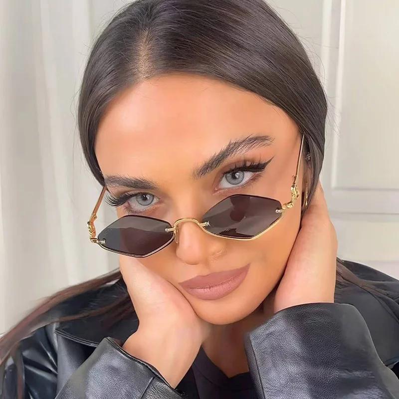 Metal Women Simple Trend Sunglasses Men New Half Frame Diamond Shaped Sunglasses Dopamine Small Frame Outdoor Sunglasses