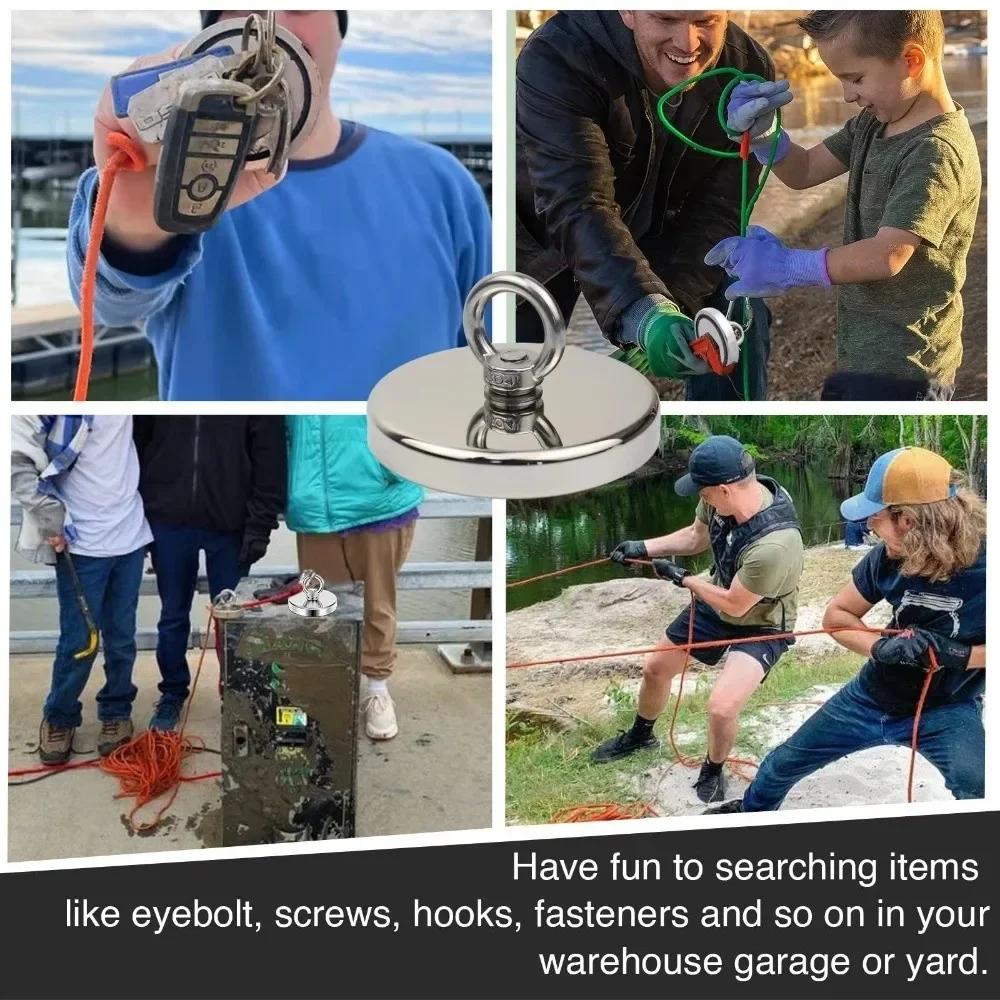 High Pull Force Strong Neodymium Fishing Magnet Wear Resistant Stainless Steel Eyebolt Heavy Duty Magnet Durable