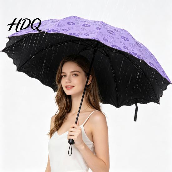 Large Umbrella Water-Reactive Folding with Wavy Edge Flowers Appear When UV Protection Rained On Windproof Sun Portable Travel