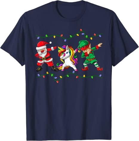 Dabbing Santa Elf Unicorn Christmas Costume Squad Kids Boys Unisex Xmas Gifts TShirt Funny DabbingElf Family Matching Tee Tops