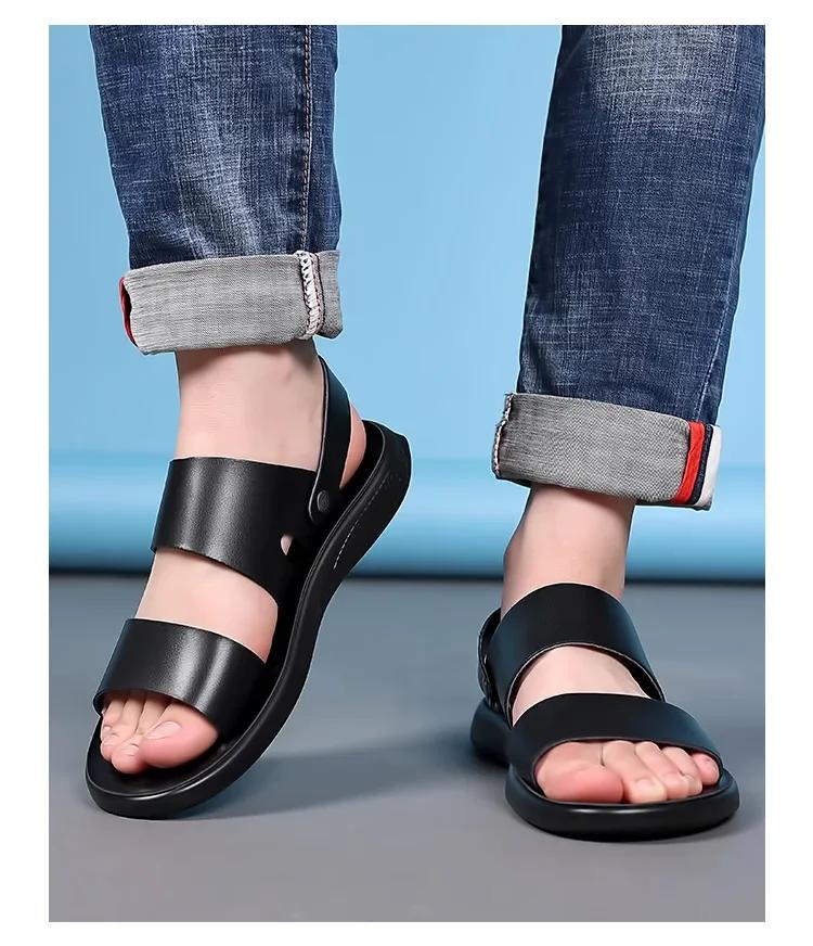 Novos sapatos da moda para homens, sandálias de couro genuíno de verão, sapatos casuais de couro da moda, sapatos de praia legais de rua