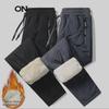 Men's Winter Thick Lambskin Plush Pants - Loose Straight Fit, Warm Cotton, Casual Sports Style, Large Sizes Available