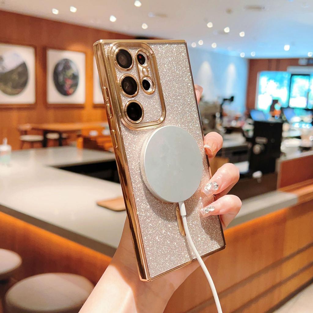 Electroplated magnetic suction love glitter mobile phone case is suitable for Samsung S25ULTRA lens film S24 S25 S23FE