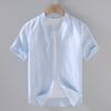 Cotton Linen Men's Short-Sleeved Shirts Summer Streetwear Plain Color Stand Collar Casual Beach Style Plus Size XS-3XL