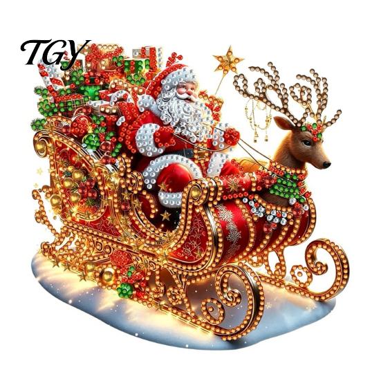 Sparkling Hanging Ornaments Christmas Faux Diamond Art Kit, Santa Snowman Ornament DIY Double Sided Acrylic Pendant with Rhinestones Craft Kit