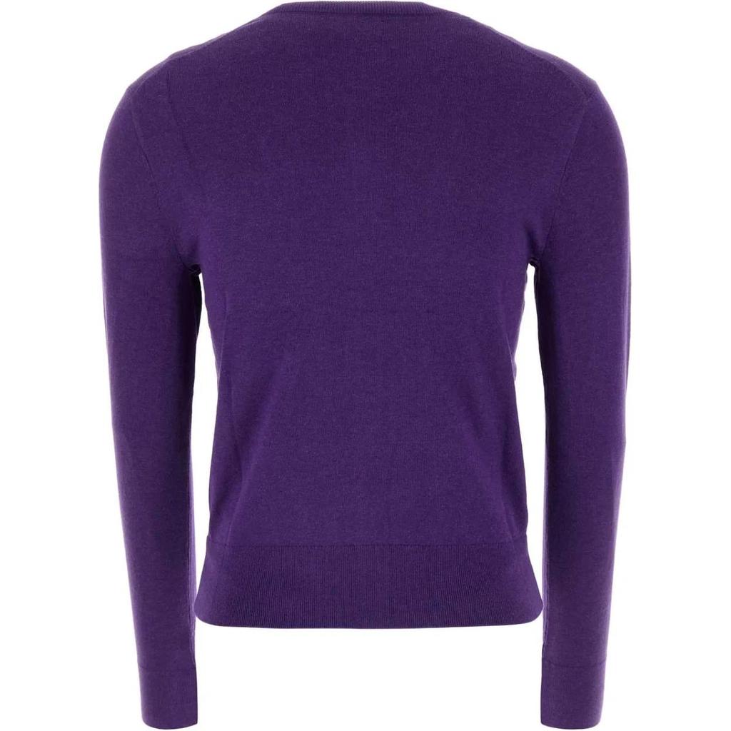 Polo Ralph Lauren Solid Color Crew Neck Pony Embroidered Button Front Cardigan Long Sleeve Short Knit Sweater Women Sweater Purple 211891672-022
