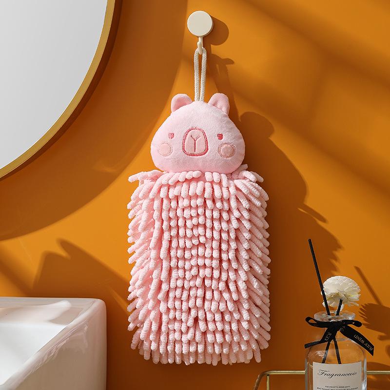 Capybara Cartoon Children's Chenille Hand Towel - Thick, Absorbent Bathroom/Kitchen Dishcloth