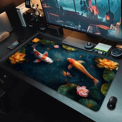 Japanese Koi Lucky Mouse Pad Large Computer Office Game Table Mat XXL Rubber Antislip Gaming Keyboard Mousepad Long Desk Pads
