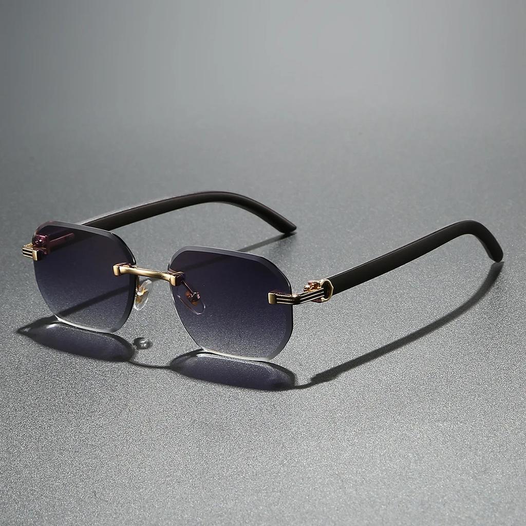 Trendy Rimless Sunglasses for Men Women Frameless Rectangle Wood Frame Sun Glasses Retro Shades Summer Traveling Eyewear UV400