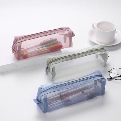 Estuche de malla transparente para lápices, bonito y sencillo, organizador de artículos de oficina y escolares para estudiantes.