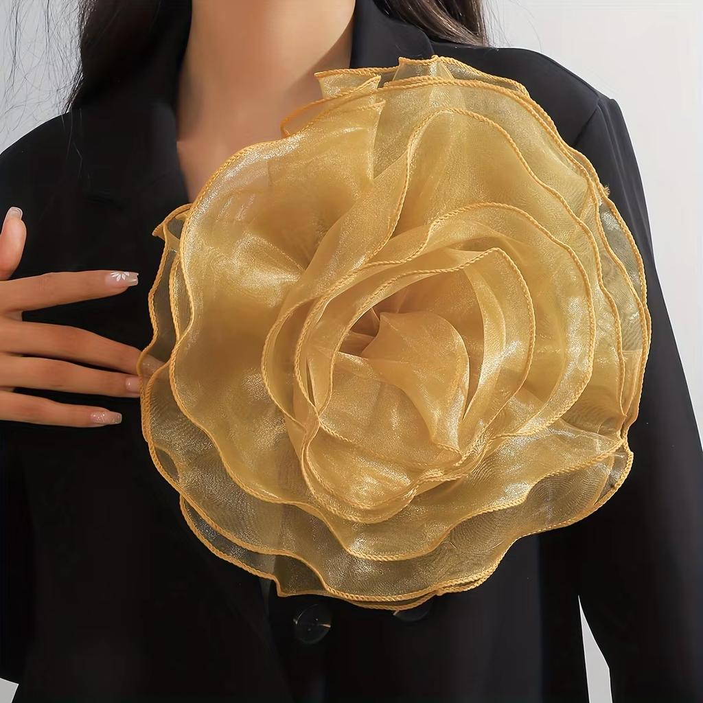 Elegant 28CM Large Handmade Lace Rose Flower Brooch Fashionable French Exaggerated Floral Pin for Women Party Jewelry Gift