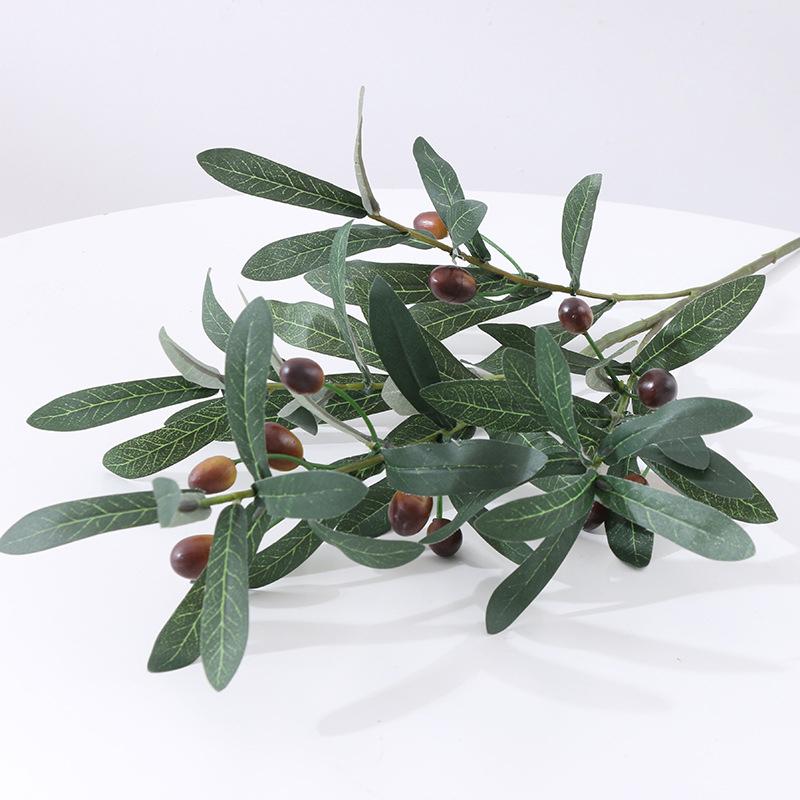 1PC Artificial Olive Green Leaves Tree Branches Christmas Fruit Fake Plants Po Props Home Wedding Decortion Silk Flowers