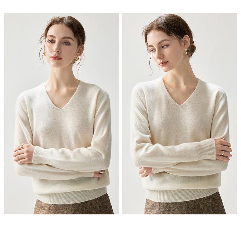 Women's Cashmere V-neck Sweater - 2026 Autumn/Winter Stylish Elegant Warm Loose Fit Pullover