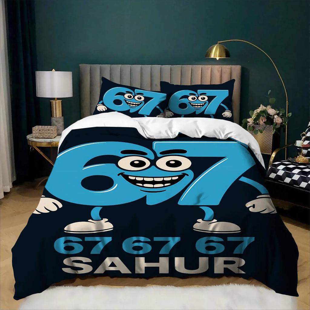 Set Copripiumino Catoon 2/3 Pezzi Divertente 67 Sei Sette Meme Set Biancheria da Letto Decorazione Camera da Letto Singolo Twin Full Size Adulti Ragazzi