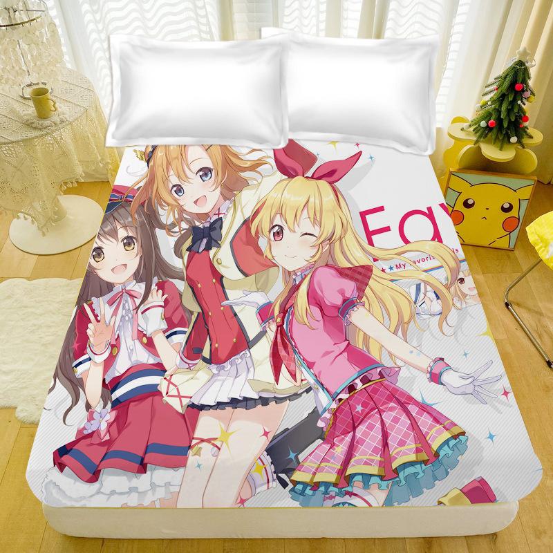 Cadouri pentru fani Anime Love Live School All Stars Set de lenjerie de pat și față de pernă, Personaje anime Set de cearceaf cu elastic pentru băieți fete